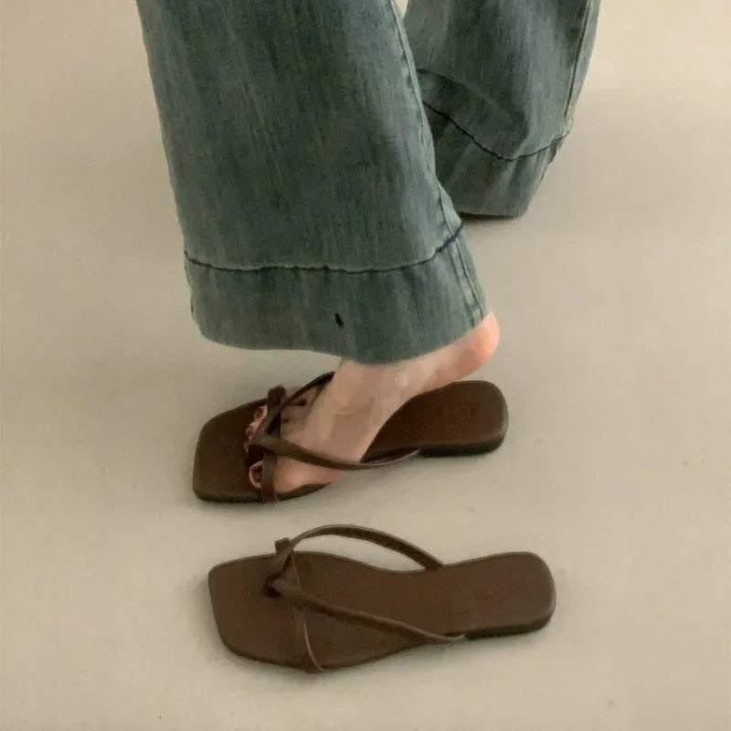 Flip-flops Women 20265 Summer Outside Wear Holiday Seaside Flat Zpaxo Brown 40
