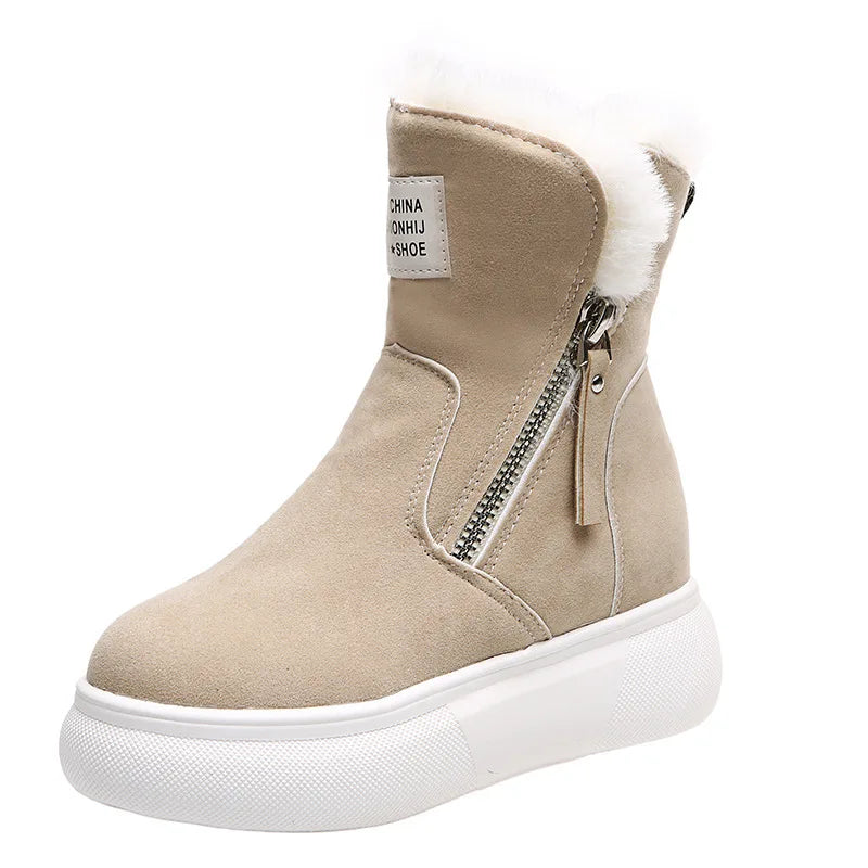 2023 Winter Boots Women Ankle Warm Plush Woman Sneakers Snow Zpaxo Beige 38(Foot 24cm) CN
