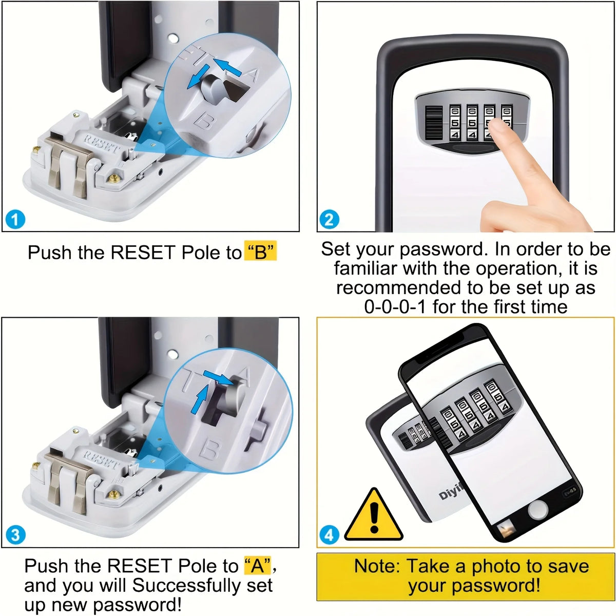 Key Safe Wall Mount No-battery Combination Lock Box Metal Plastic Zpaxo
