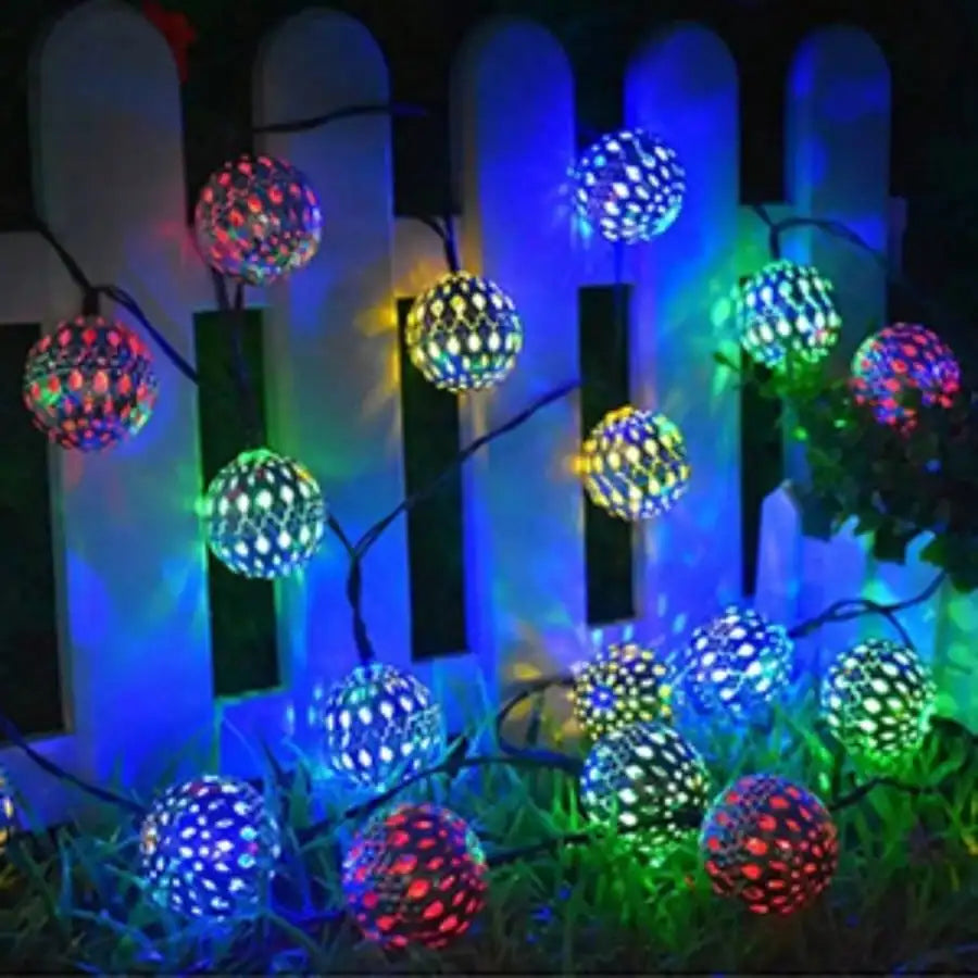 Moroccan Spherical Solar String Lights 30 20 LED Beads Multi-color Zpaxo