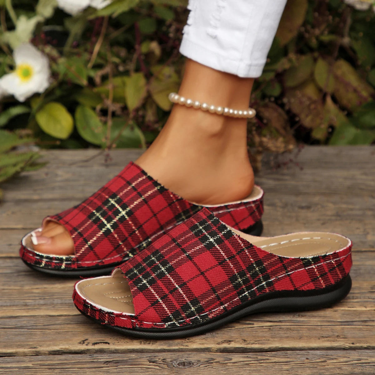 Women Wedge Slippers Open Toe Breathable Sandals Summer 2025 Fashion Zpaxo Red 36