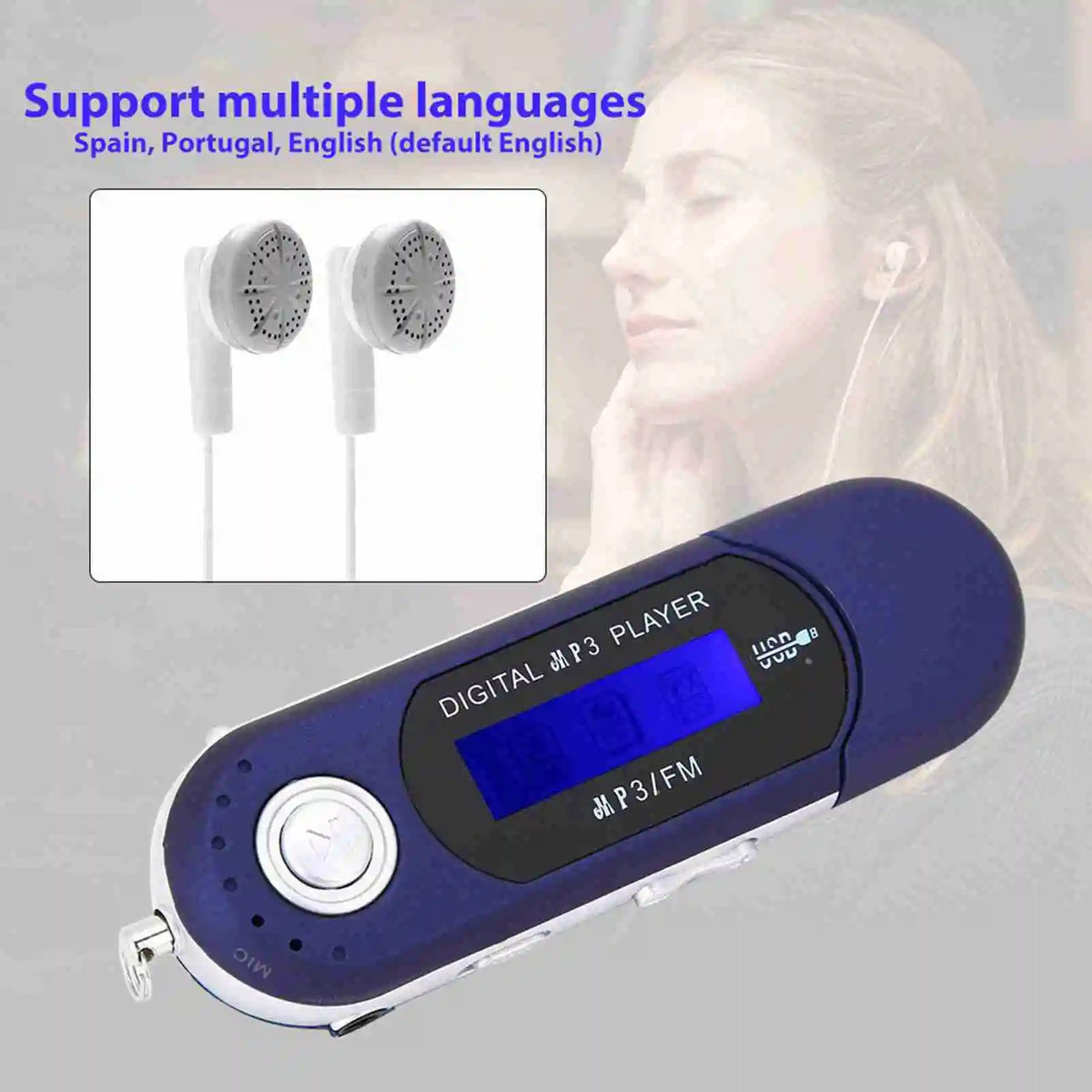 Portable Music MP3 USB Player LCD Screen Voice Black Blue White Zpaxo