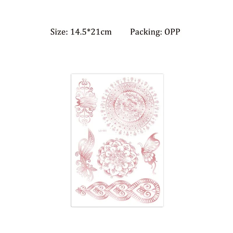 Waterproof Temporary Tattoo Sticker Flower Mandala Henna Rose Gold Zpaxo Rose Gold 001