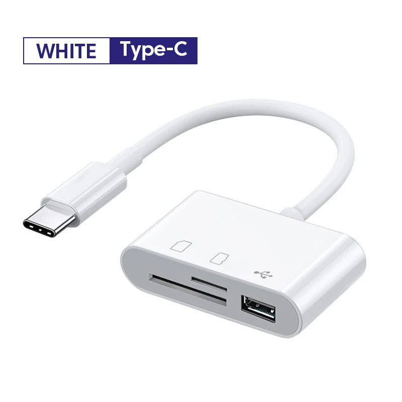 1 Card Reader Type-c SD TF CF Memory Adapter Camera Iphone Xiaomi Zpaxo White