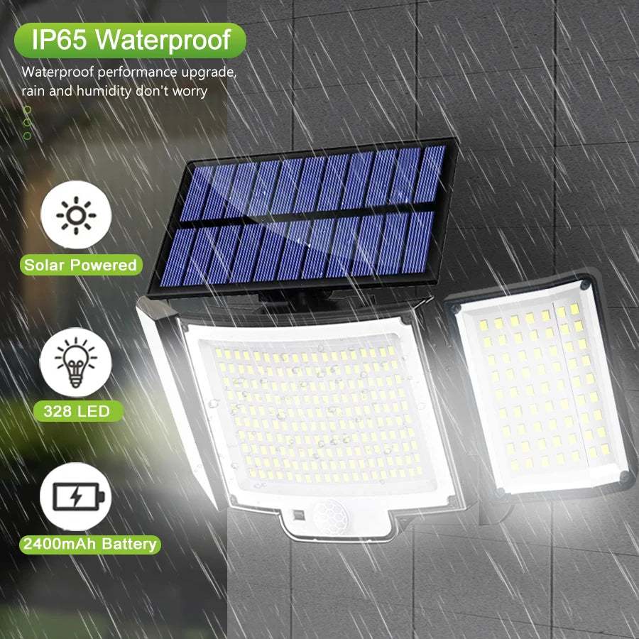 Solar Lights Outdoor 348LED 3 Heads Waterproof Solar Powered Security Flood Lights Motion Sensor Outdoor Lights For Garden Zpaxo