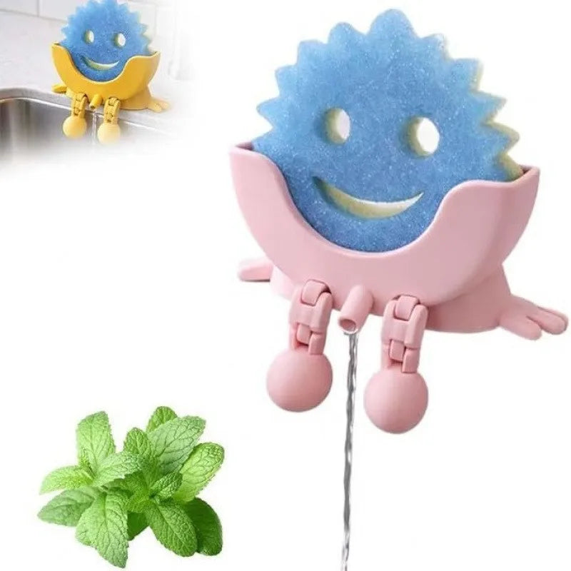 2026 Creative Smiley Face Sponge Holder 3D Printed Drainage Holes Zpaxo pink-1pc