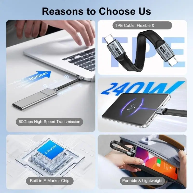 652F Fast Charging 240W USB C Data Cable TPE Aluminum Shell Fast Transfer Cord Zpaxo