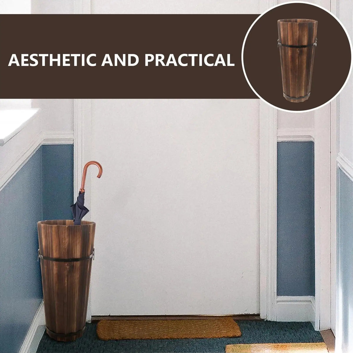 Wooden Umbrella Bucket Stands Large Capacity Storage Organizer Cane Zpaxo