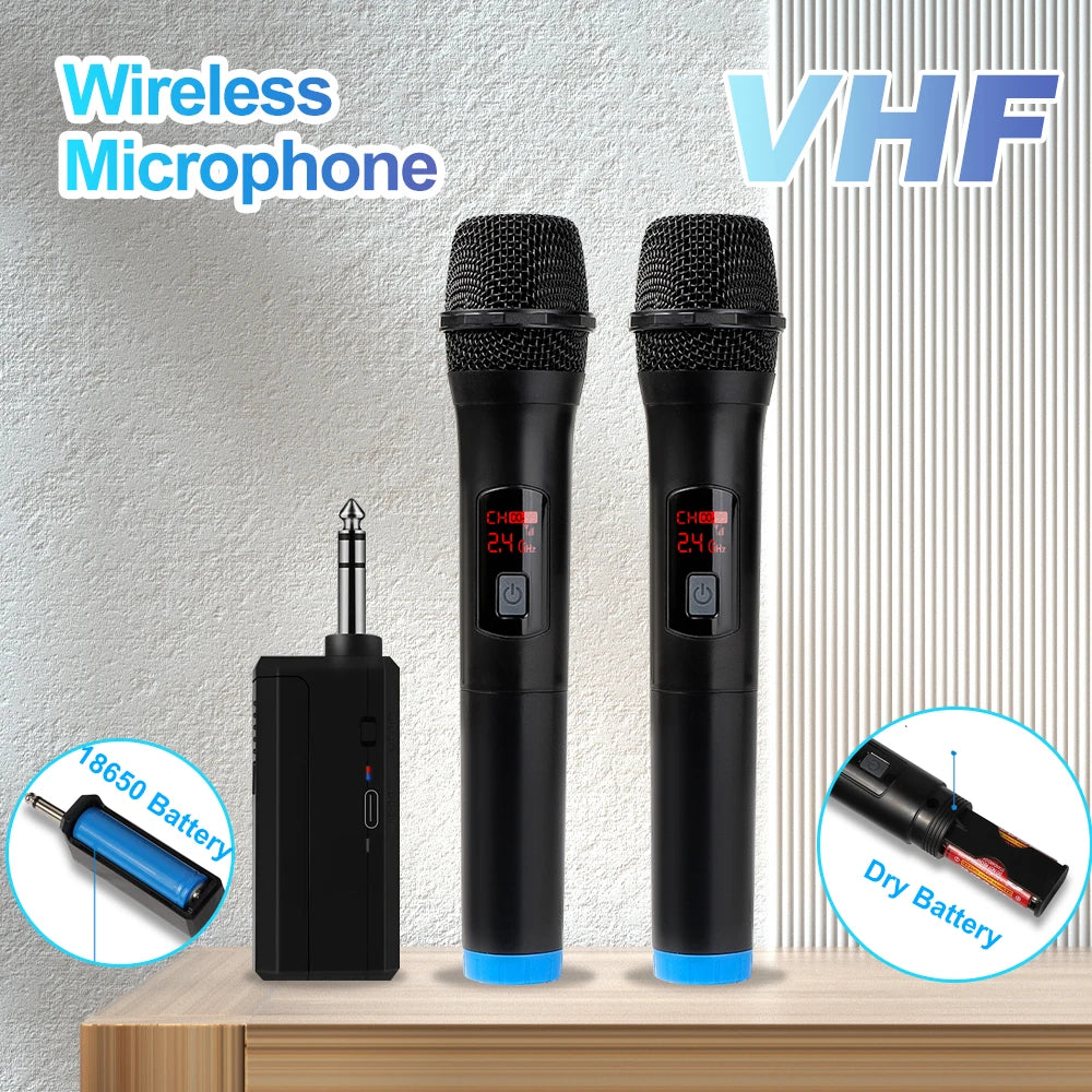 Wireless Microphone 2 Channels VHF Fixed Frequency Handheld Mic Zpaxo