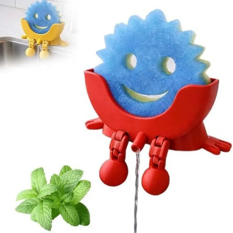 2026 Creative Smiley Face Sponge Holder 3D Printed Drainage Holes Zpaxo red-1pc