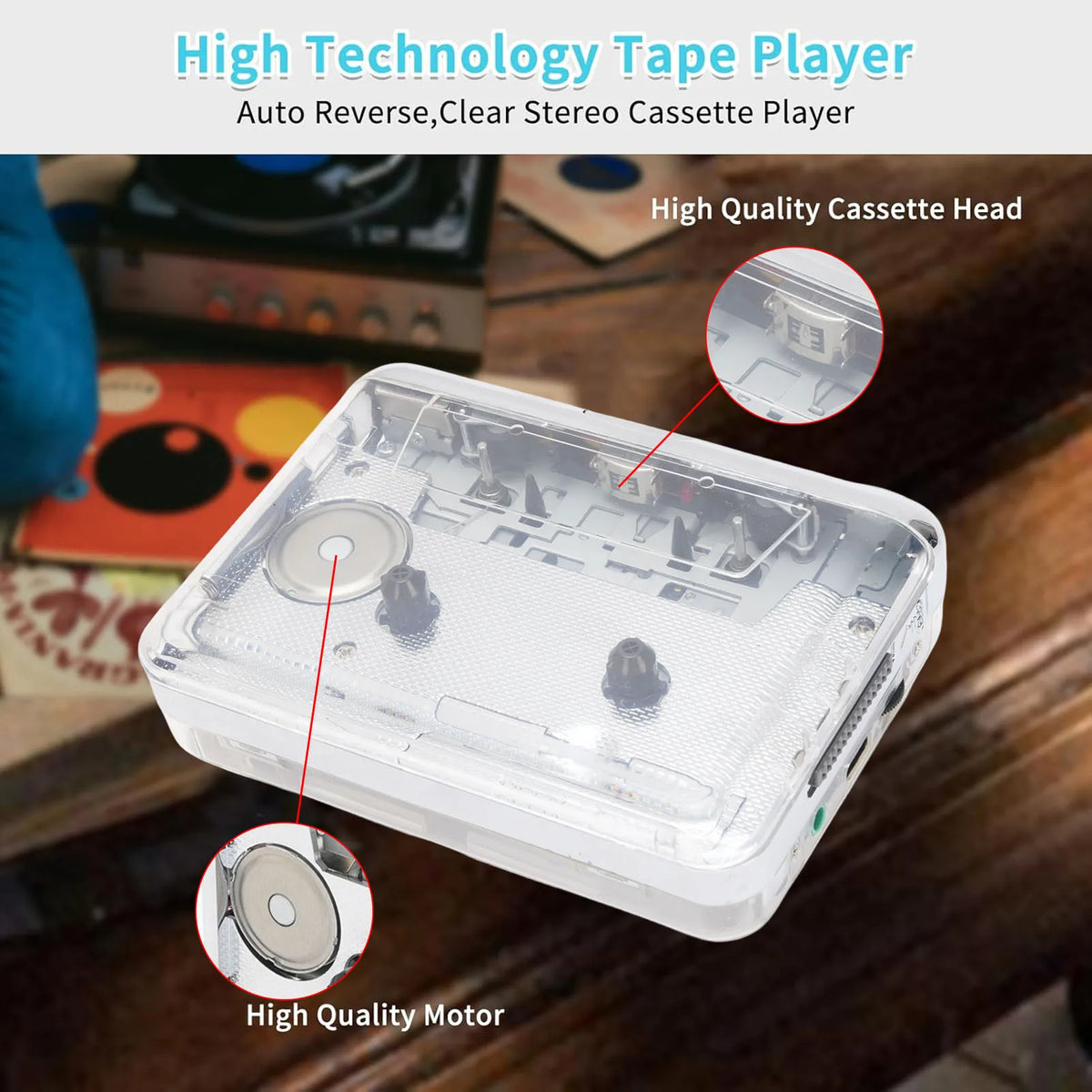 Portable Cassette Player Tape Recorder Battery Powered Auto Rewind Zpaxo