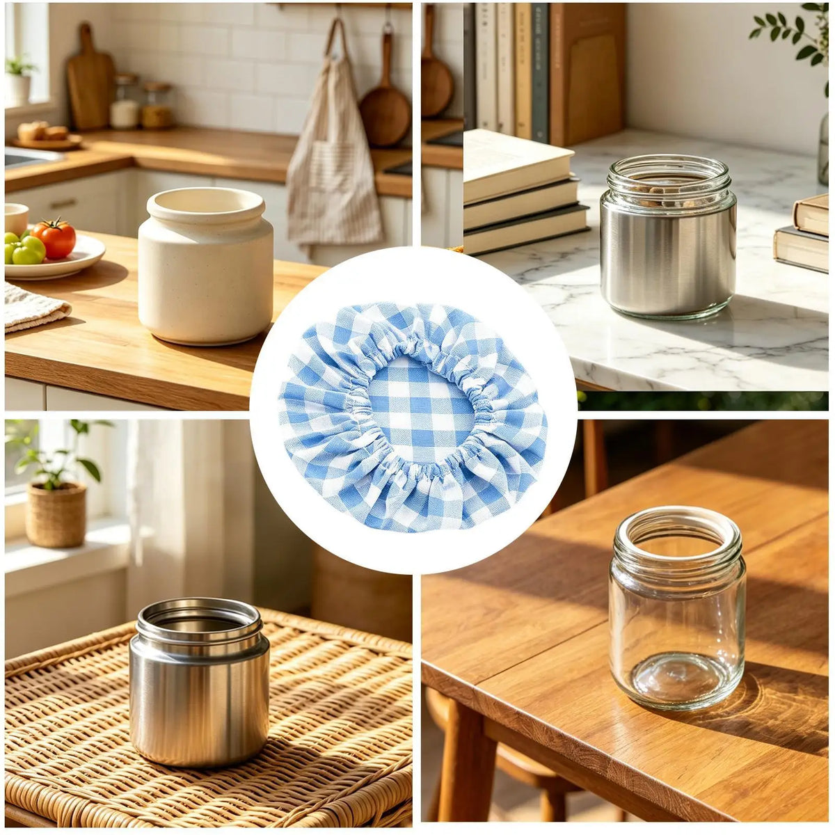Sourdough Jar Covers Reusable Breathable Elastic Cloth Lids Plaid Zpaxo