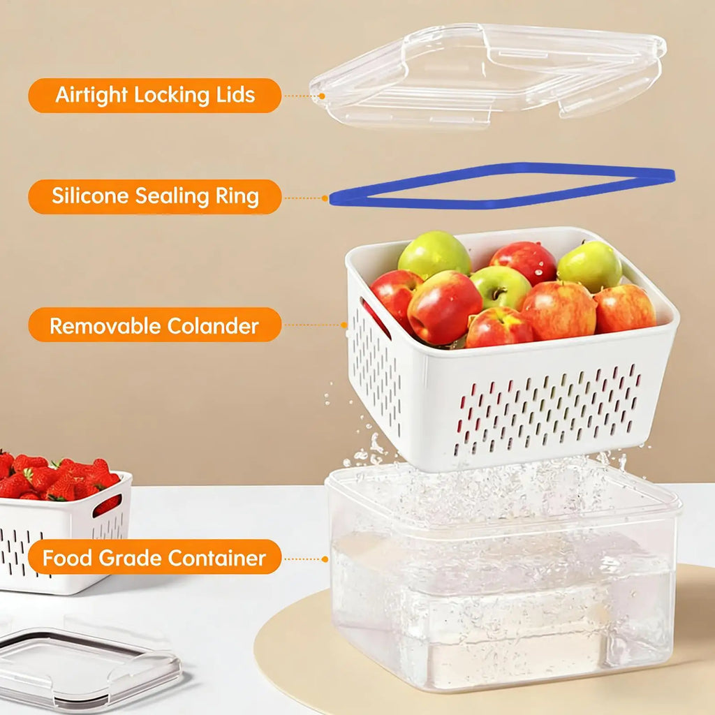 1 Fridge Fruit Storage Containers Leakproof Removable Colander Zpaxo