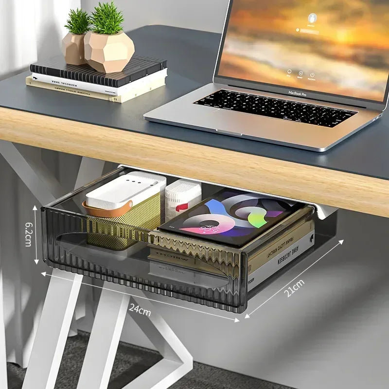 Invisible Storage Table Shelf Box Pull Out Hanging Under Desk Drawer Zpaxo Black-Large