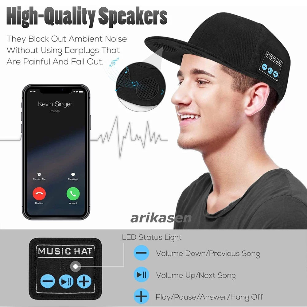 Hat Bluetooth Speaker Adjustable Wireless Smart Speakerphone Cap Zpaxo