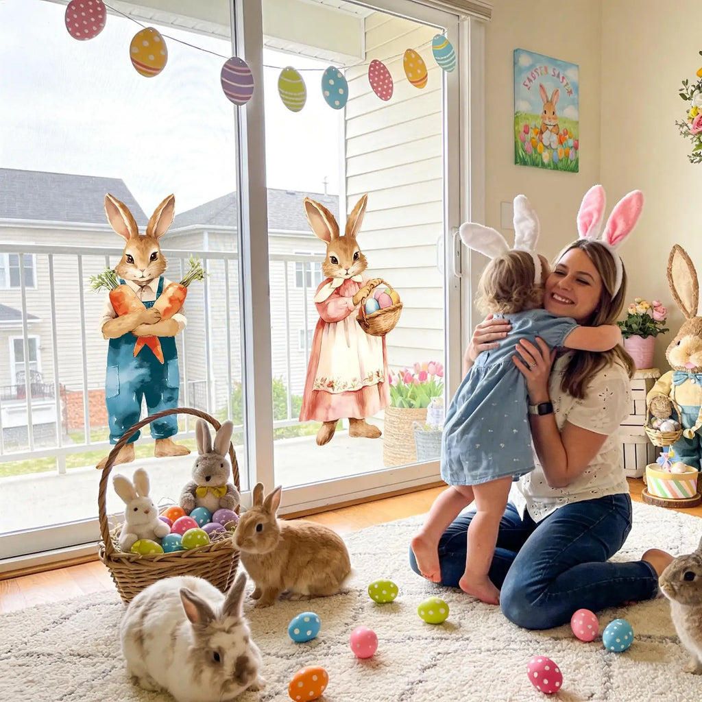Easter Window Decals 2 Large Static Sticker 39x80cm Removable Cute Zpaxo