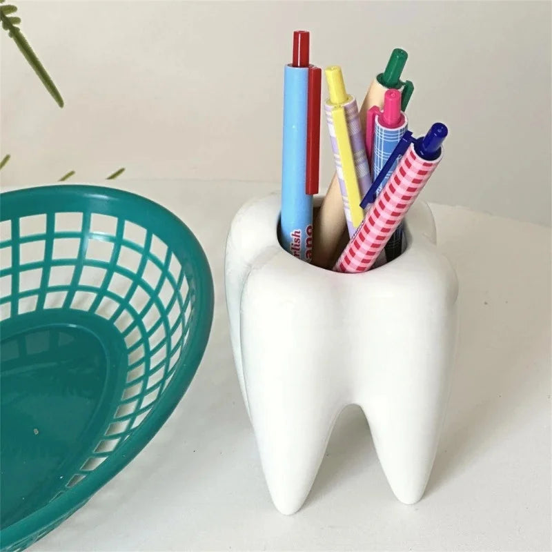 Funny Tooth-shaped Pencil Holder Desktop Pen Cup Succulent Plant Pot Zpaxo
