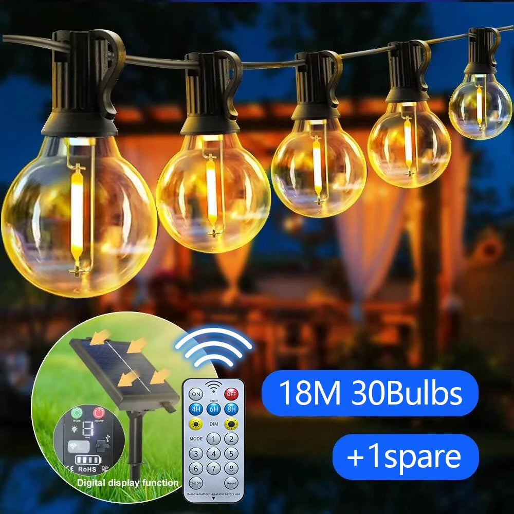 Solar String Lights Outdoor with Remote LED Shatterproof Bulbs Dimmable G40 Solar String Lights for Outside Backyard Party Decor Zpaxo 59FT 18M 30Bulbs Include RF Remote