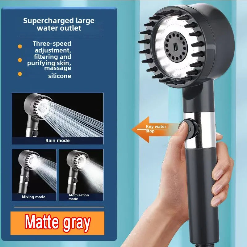 High Pressurized Filter Shower Head 3-mode Adjustable Spray With Massage Brush Rain Faucet Shower Set Bathroom Accessory Zpaxo Shower Head B