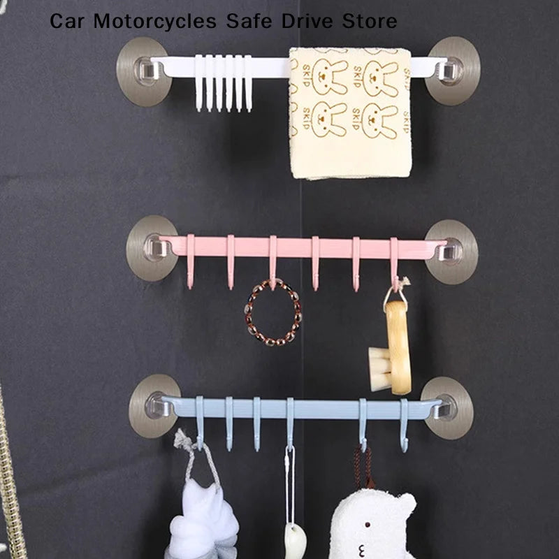 CM1pc Blue White Pink Suction Cup Hook 6 Rows Kitchen Bathroom Corner Zpaxo