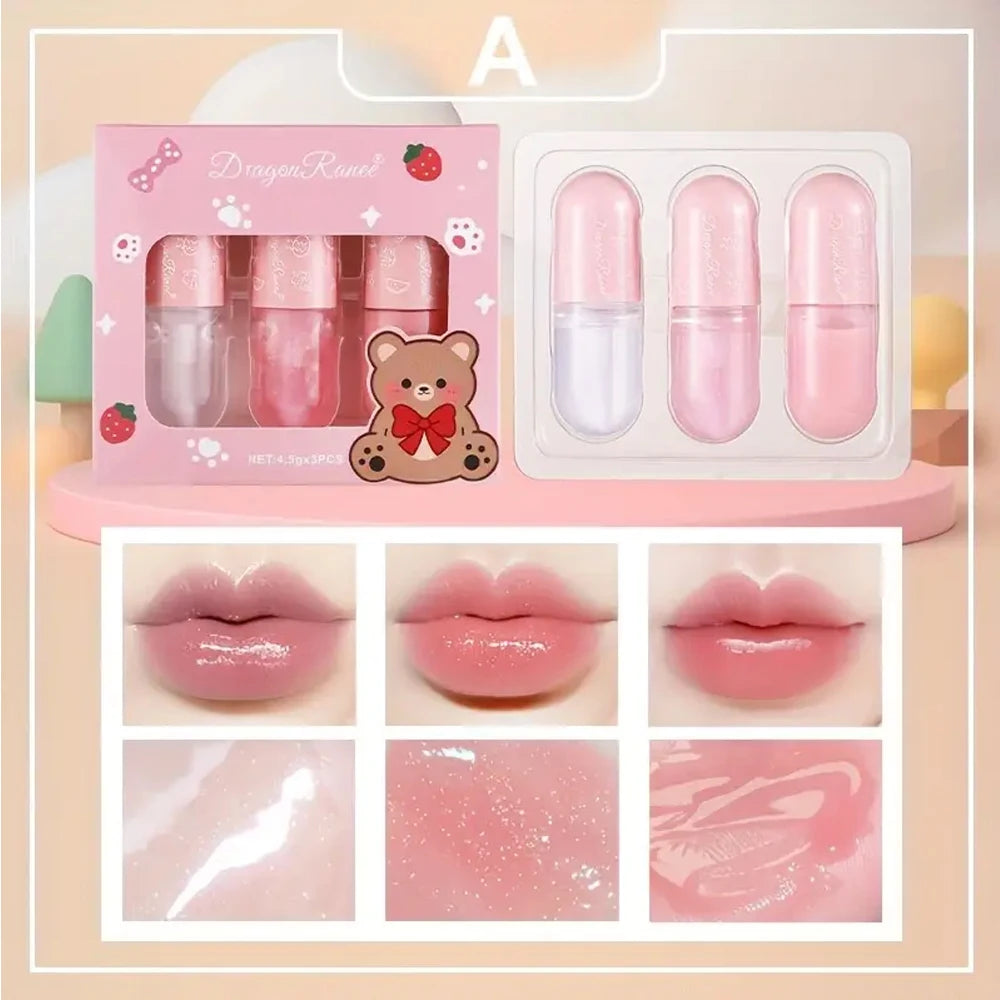 3-Piece Set of Lip Gloss, Moisturizing, Long-Lasting Mirror Gloss with Soft Matte Embellishment, Non-Stick Cup, Plant Ingredient Zpaxo A Dr58
