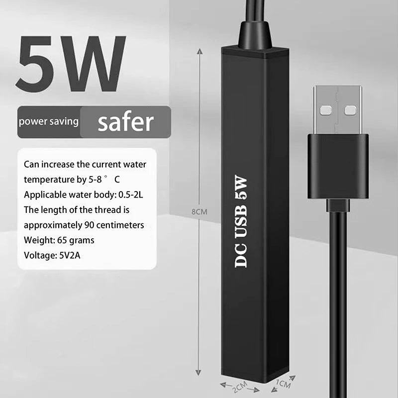 ▶1Pcs 5/10W Mini Aquarium Heater USB Charging For Small Fish Tank Heater Energy Saving Over Temperature Protection Accessories Zpaxo 5W