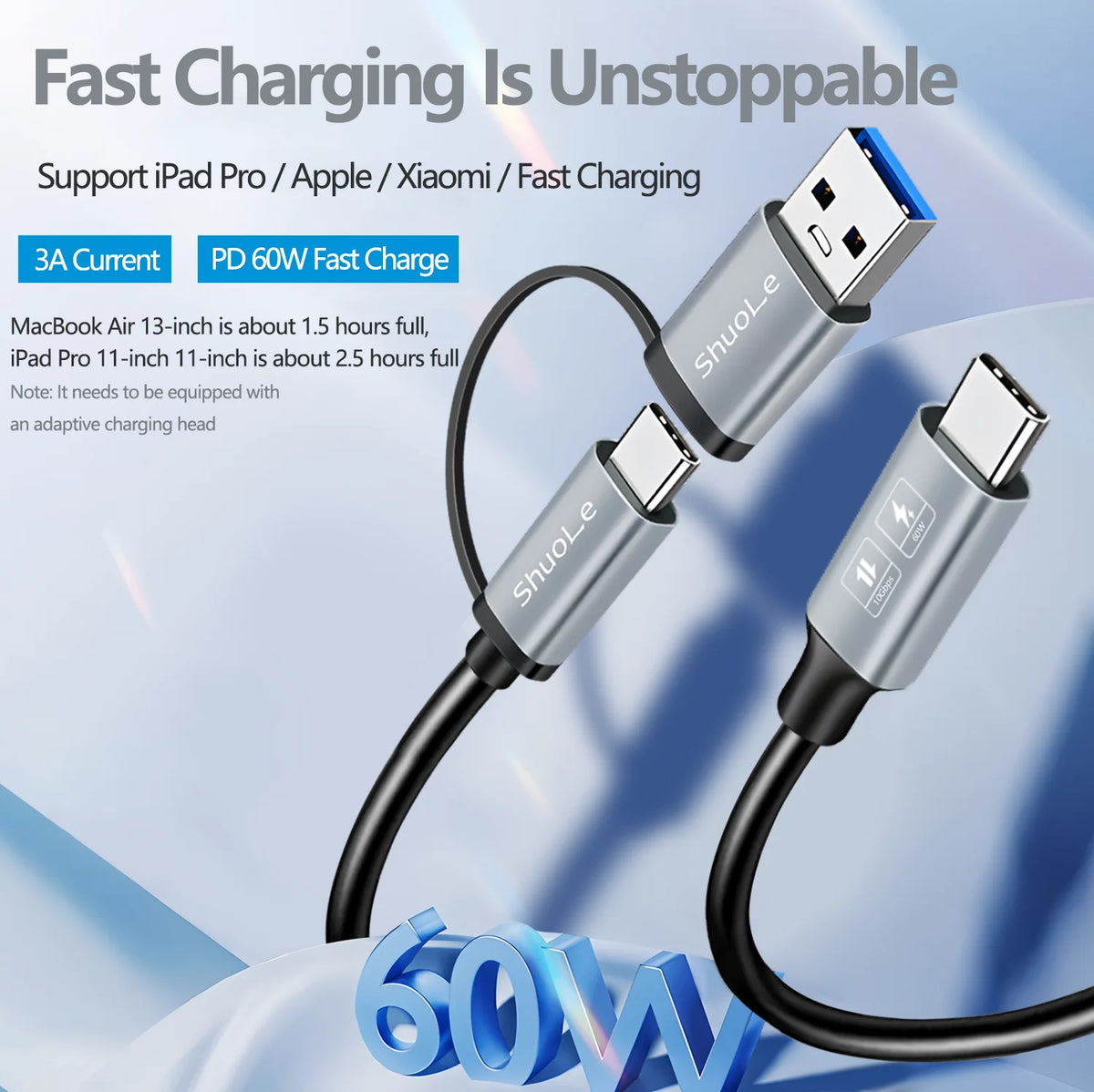 3A USB Type C Cable TYPE-C-10G 60W Fast Charging Wire USB-C Charger Data Cord For iPad Samsung Poco USB C Zpaxo