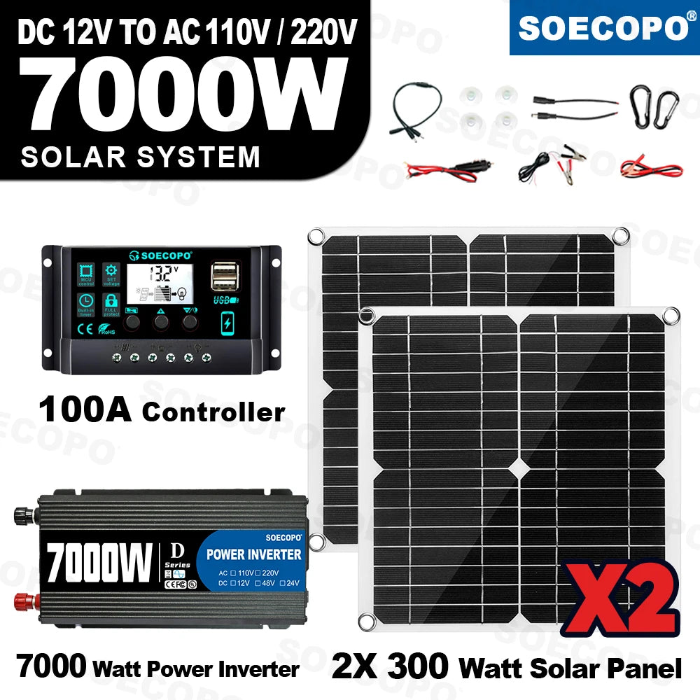 7000W Portable Solar Power High-efficiency Panel 100A Controller 12V Zpaxo