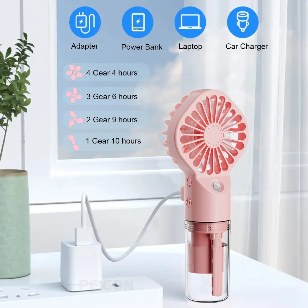Mini Handheld Fan Portable Water Spray Mist USB Rechargeable Personal Zpaxo
