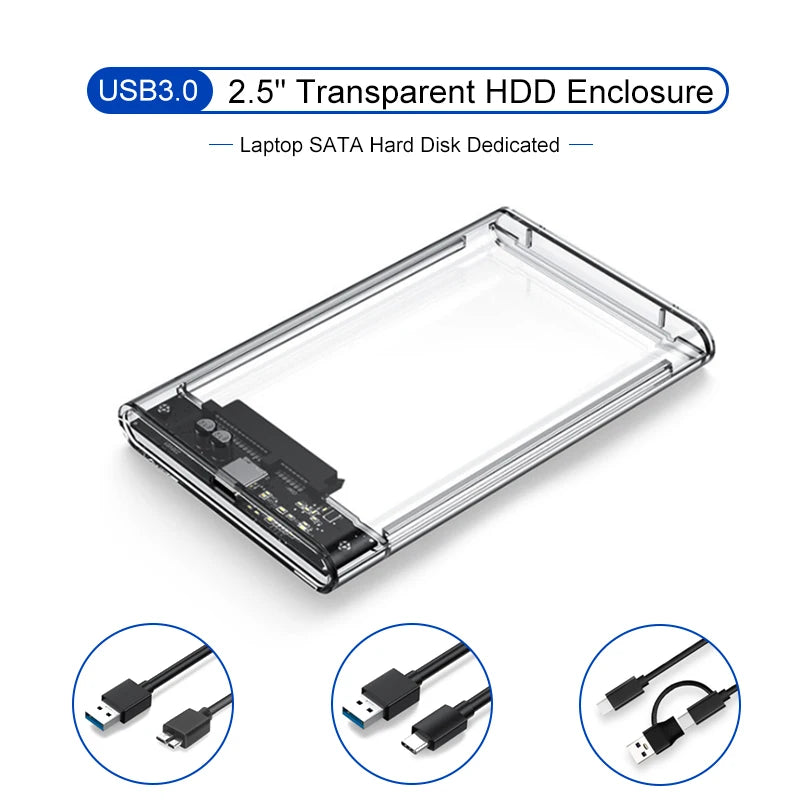 USB 3 0 Transparent HDD Enclosure 2 5 C Micro Cable External Hard Zpaxo
