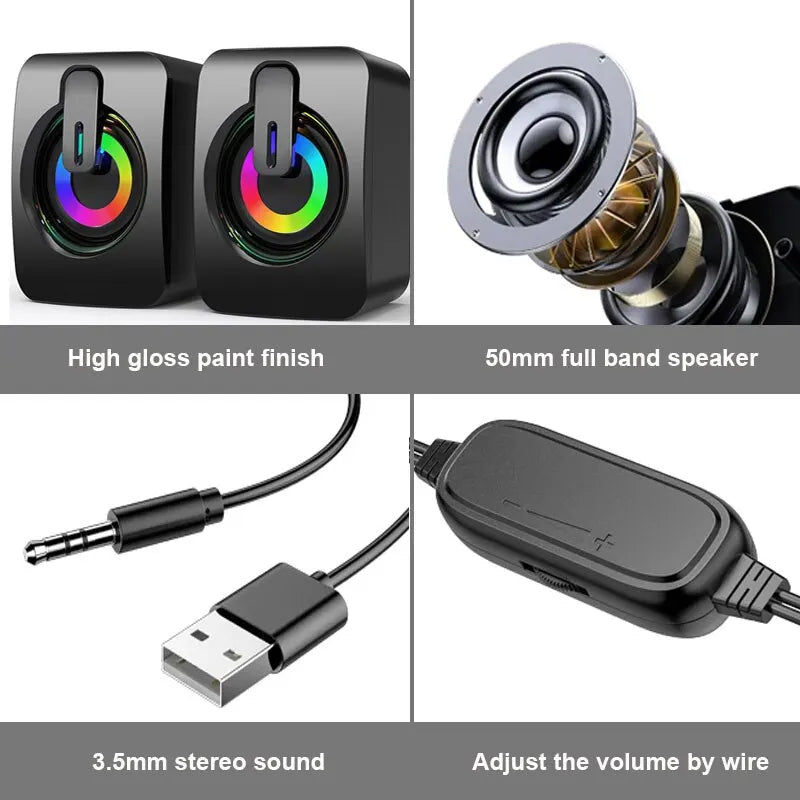 Computer Speakers Sound Box HIFI Stereo Microphone USB Wired Mini LED Zpaxo