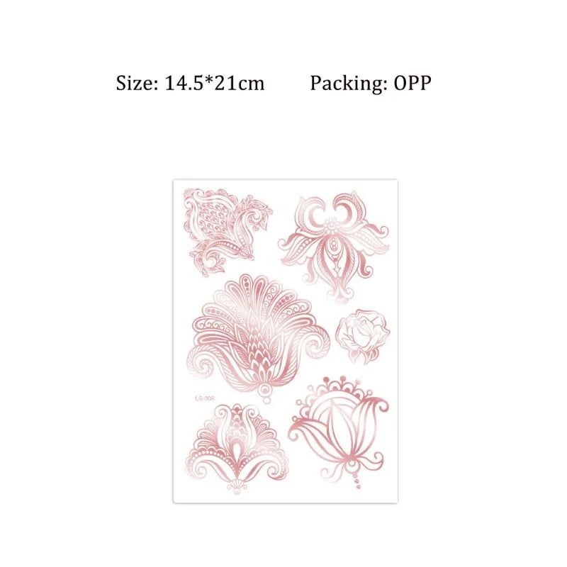 Waterproof Temporary Tattoo Sticker Flower Mandala Henna Rose Gold Zpaxo Rose Gold 009
