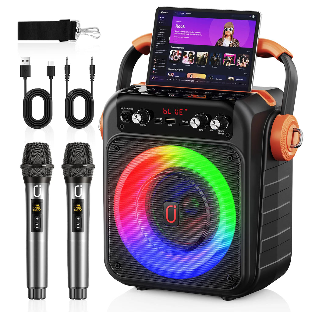 Karaoke Machine 2 Wireless Microphones Portable Bluetooth 5 3 Light Zpaxo MS82