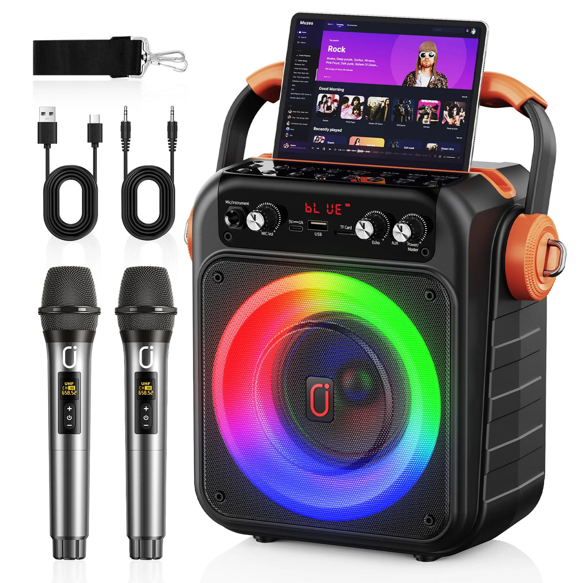 Karaoke Machine 2 Wireless Microphones Portable Bluetooth 5 3 Light Zpaxo MS82