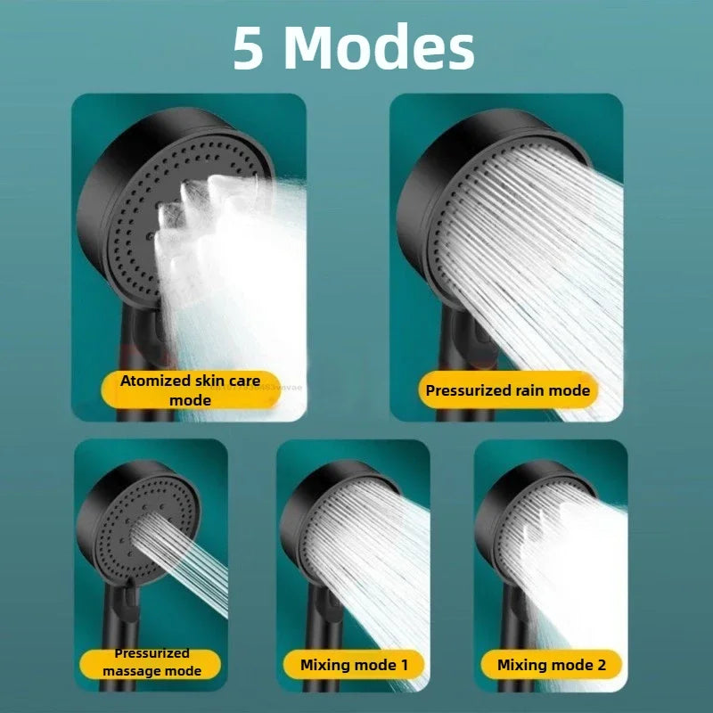 5 Modes Pressure Boost Shower Head Multifunction Adjustable Large Water Shower Nozzle Massage Bathroom Accessory Rain Shower Zpaxo