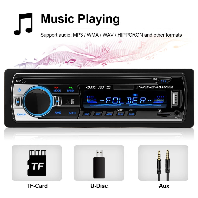 Car Radio Autoradio 1 Din Bluetooth 12V Audio Player Mp3 60Wx4 FM Zpaxo