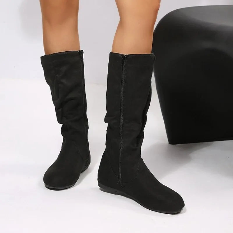 2026 Spring Autumn Women's Round Closed Toe Solid Vintage Mid Boots Zpaxo black 36
