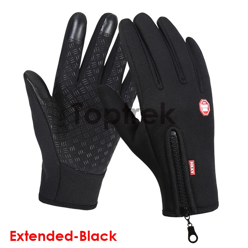 Touchscreen Fleece Warm Gloves Outdoor Cycling Driving Waterproof Cold Gloves Windproof Non Slip Womens Men Winter Ski Gloves Zpaxo Extended-Black XL