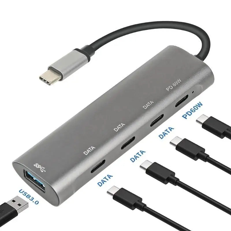 652F 5Gbps USB C Hub USB C Splitter USB C to USB C/USB Type C PD60W Multiport Adapter for Laptop Cellphone Tablet Zpaxo
