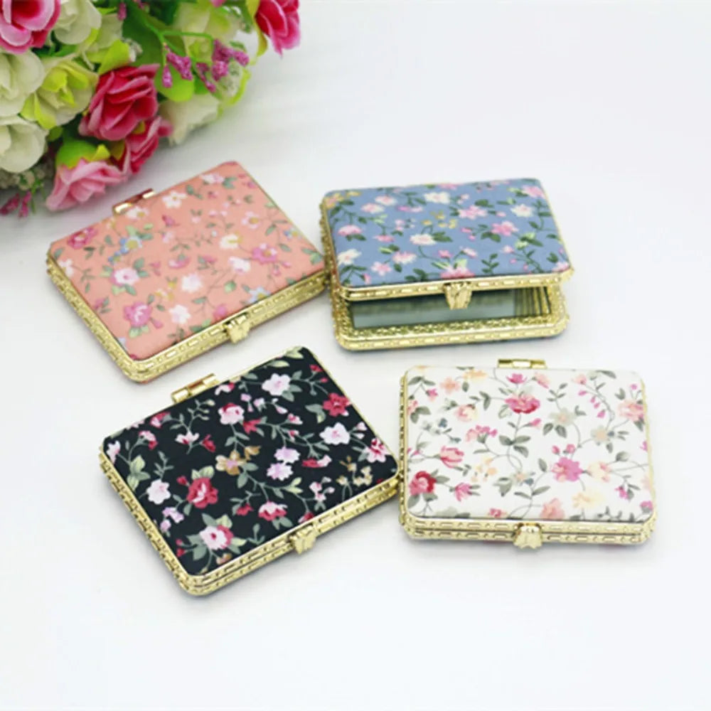 Vintage Mini Makeup Floral Mirror Foldable 4 Shapes Compact Pocket Hand Mirror Portable Cloth Cover Pocket Cosmetic Mirror Zpaxo