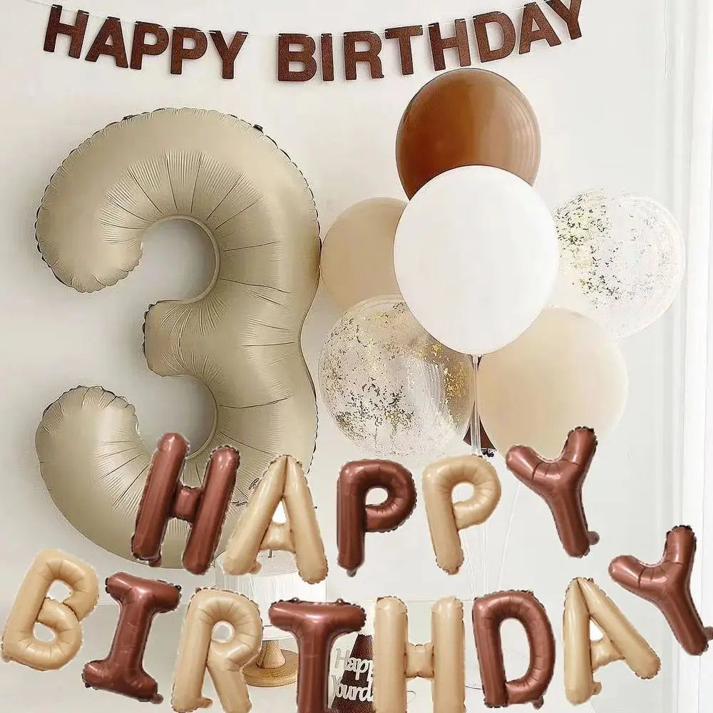 Vintage Happy Birthday Letter Balloons Beige Coffee Foil Balloon Kids Zpaxo