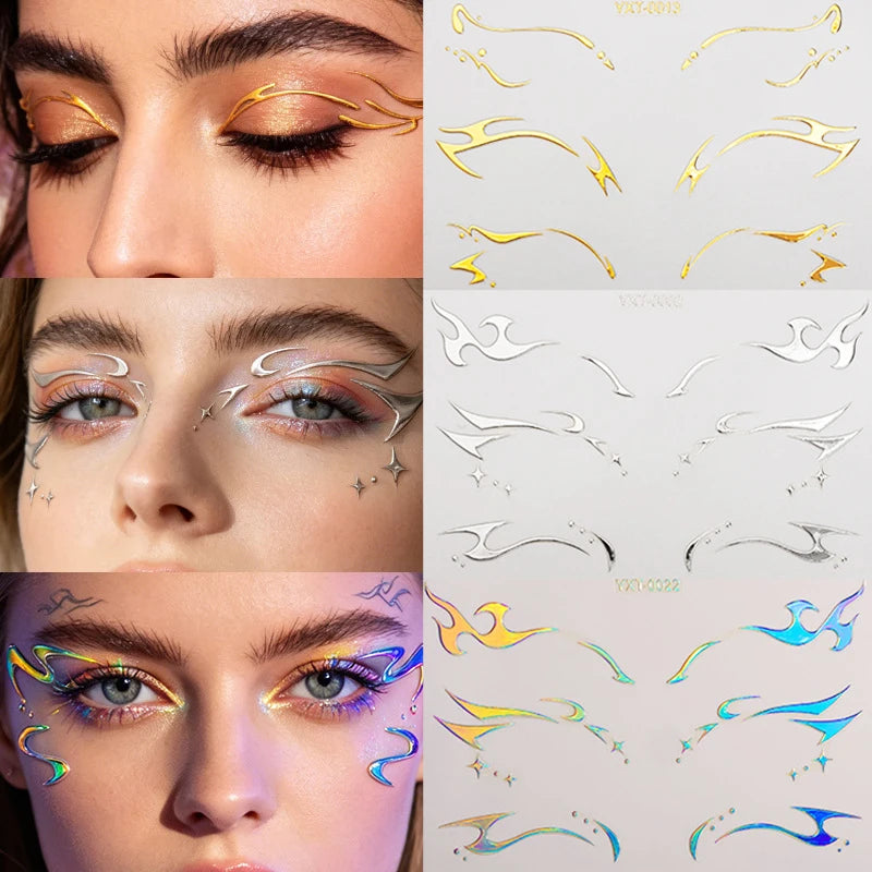 Colorful Eyes Makeup Stickers Laser Temporary Tattoo Eye Liner Brows Face Art Sticker Decals Halloween Festival Party Decoration Zpaxo