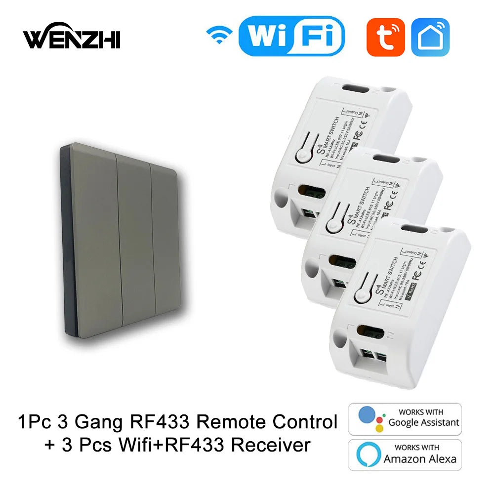 Wifi RF 433 Mhz DIY Light Switch Module Receiver Relay 86 Portable Wireless Remote Control Tuya Smart Life Alexa Google Home Zpaxo 3Switch1 receiver3 China Mainland