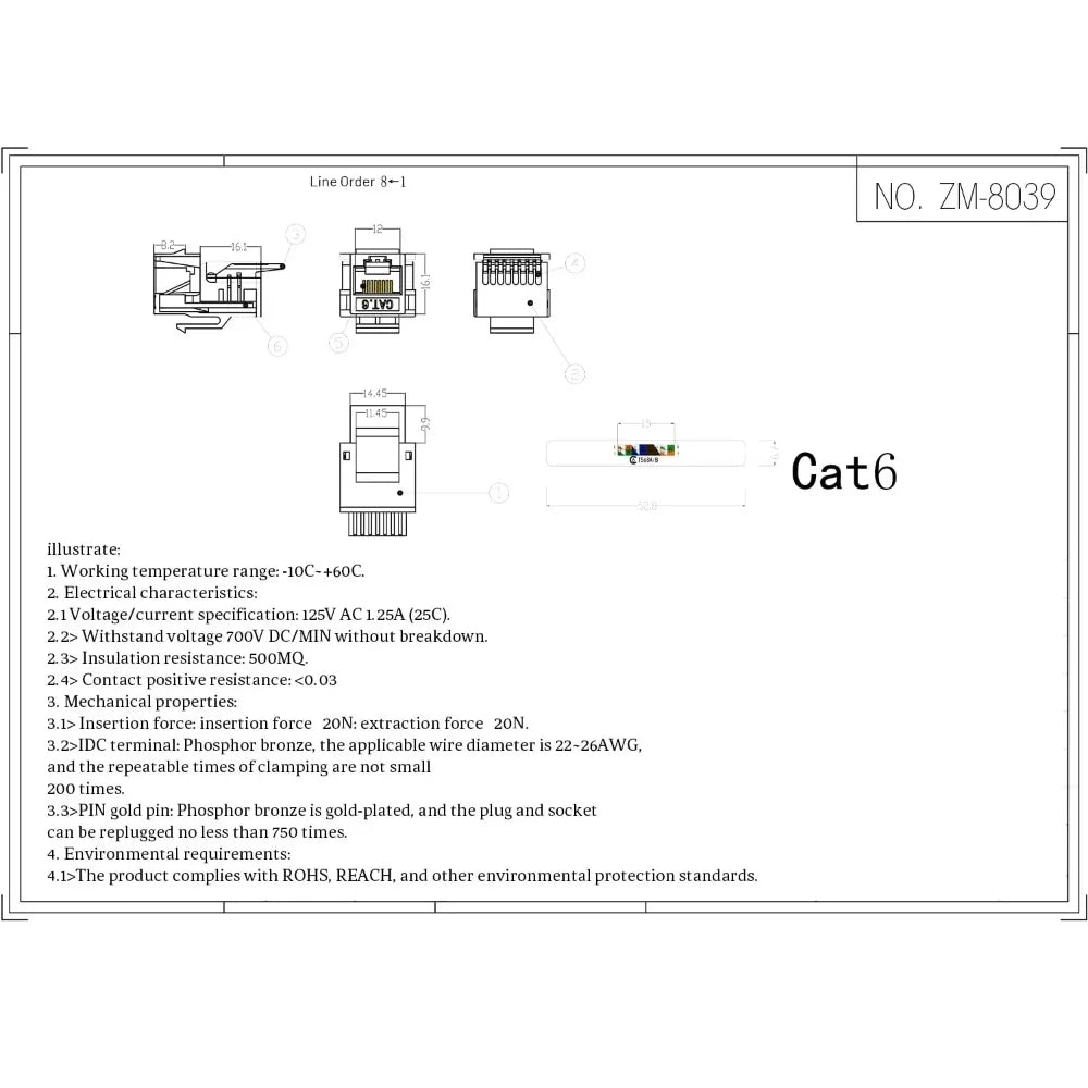 RJ45 Network Module Category 6 Socket Comprehensive Wiring CAT6 Zpaxo
