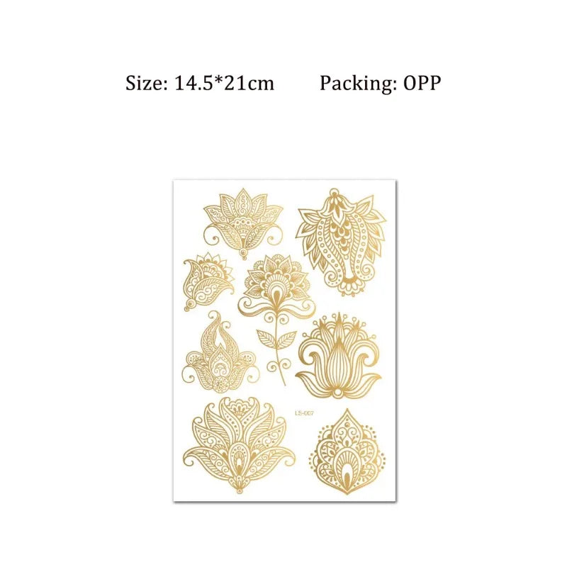 Waterproof Temporary Tattoo Stickers – Floral Mandala Henna Gold