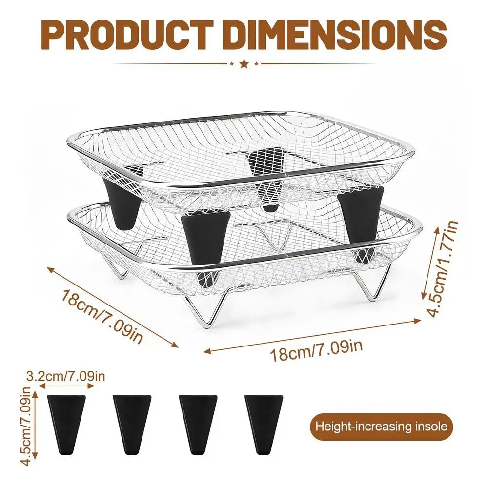 Air Fryer Tray Stainless Steel Stackable 2-Piece Rack Oven Broiling Zpaxo B