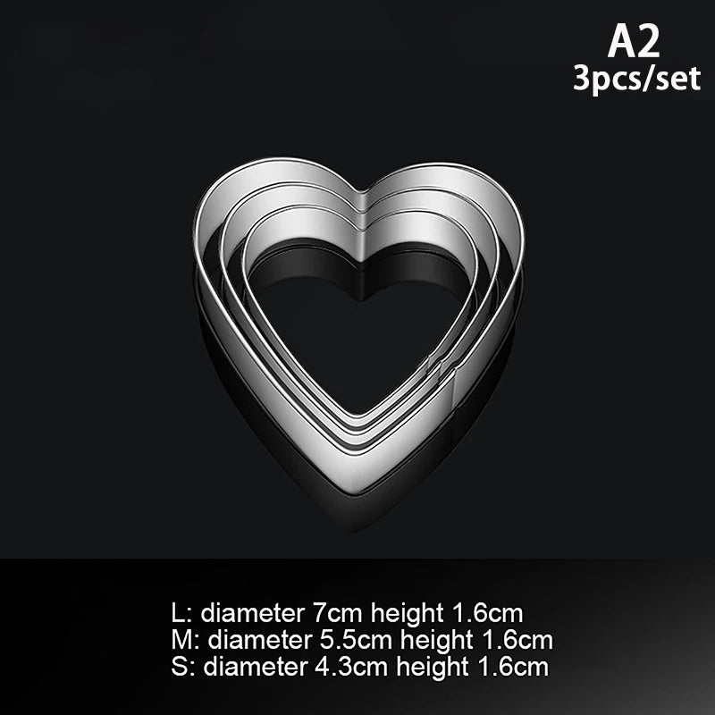 ▶3pcs/set Star Heart Flower Shaped Stainless Steel Cookie Cutter Baking Egg Mould Biscuit DIY Mold Cutter Zpaxo A2