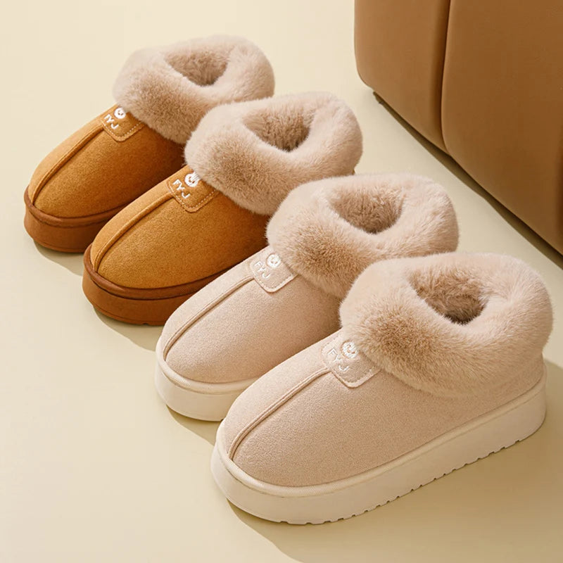 Winter Woman Slippers Plush Anti Slip Sole Thick Bottom Embroider Zpaxo