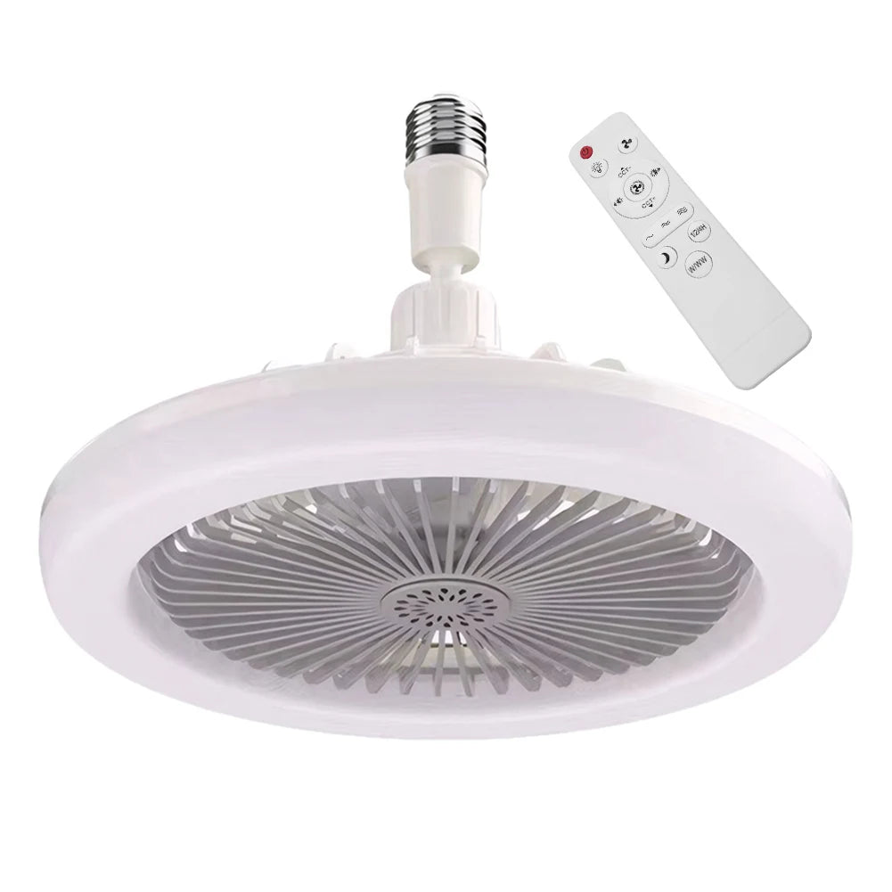 2 In 1 Energy Saving Remote Control Ceiling Fan Lamp Infinitely Dimmable E27/26 Base Bottom Noise Mute LED Decorative Light Zpaxo E26 Grey