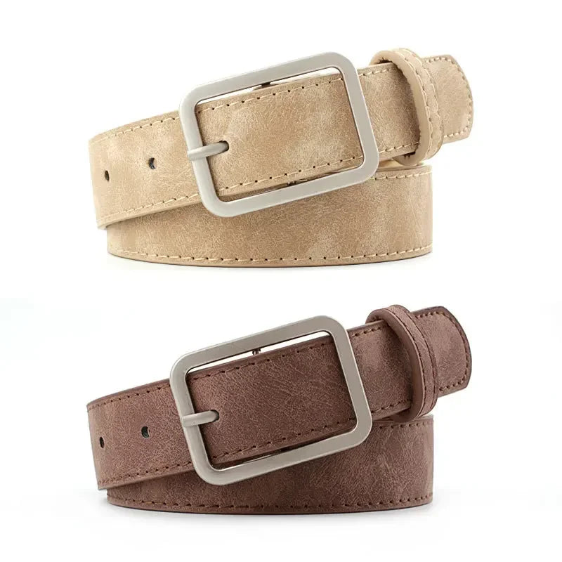 Fashion Square Pin Buckles Belts Women Silver Buckle Leather Jeans Zpaxo